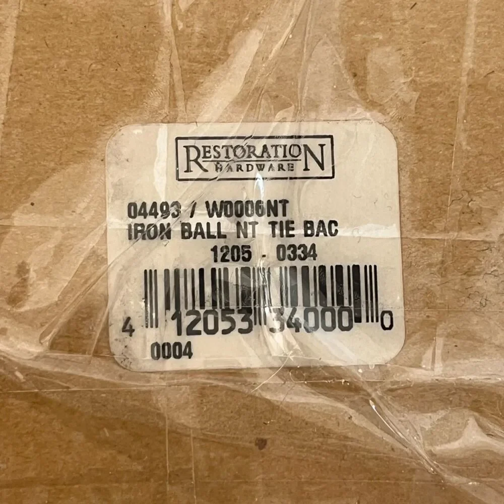 Restoration Hardware Ball Finial Tie Back Natural Iron Finish NEW in Open Box